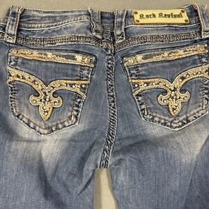 Rock Revival jeans womens 28 loreen mid rise boot tHICK  stitch embroidERED